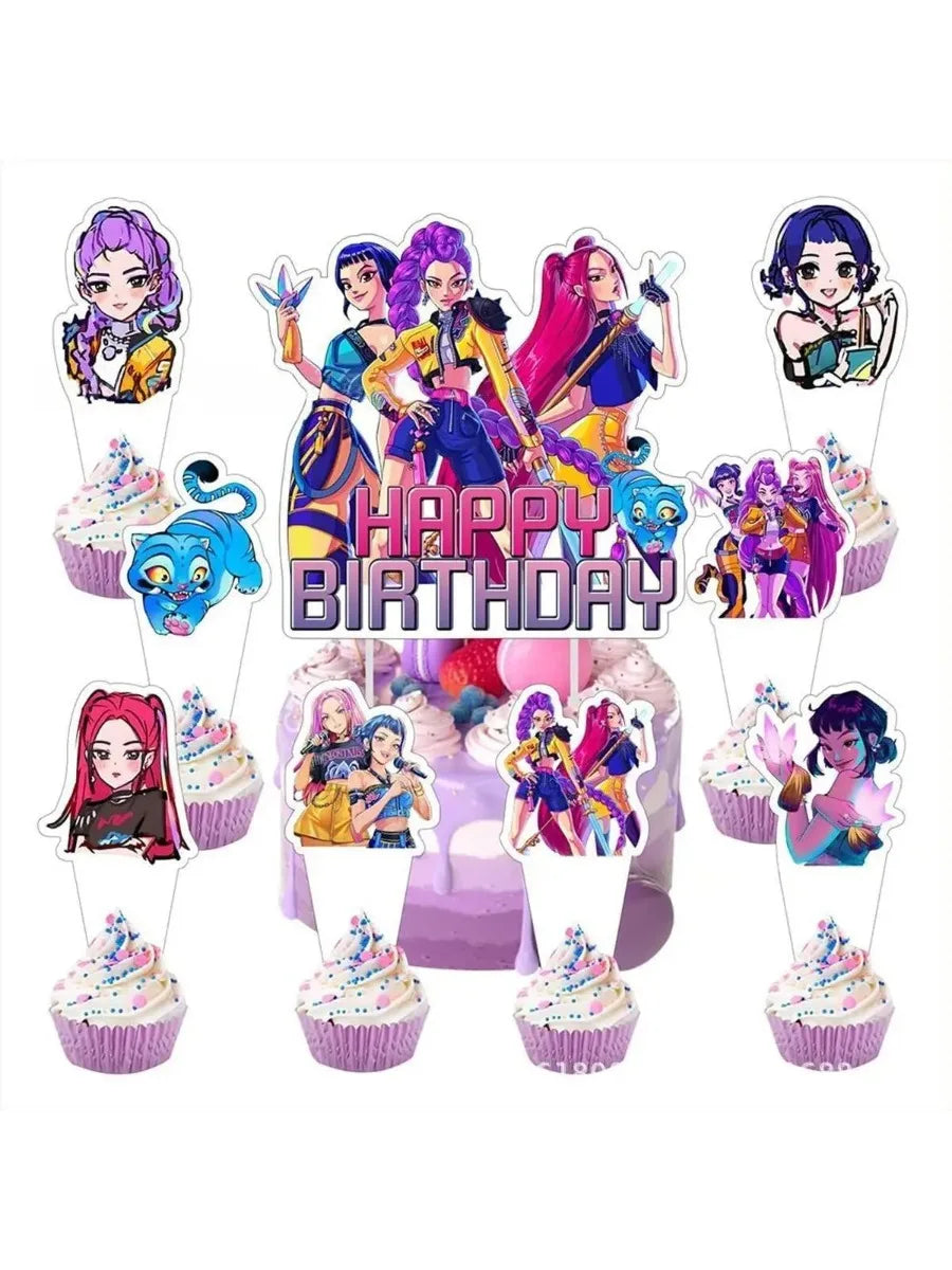 Set de Globos de Aluminio K-Pop para Grupo de Chicas, Números del 1 al 9 y Globos de Estrellas Púrpuras, Adornos para Pastel para Fiestas de Cumpleaños y Accesorios para Fotos