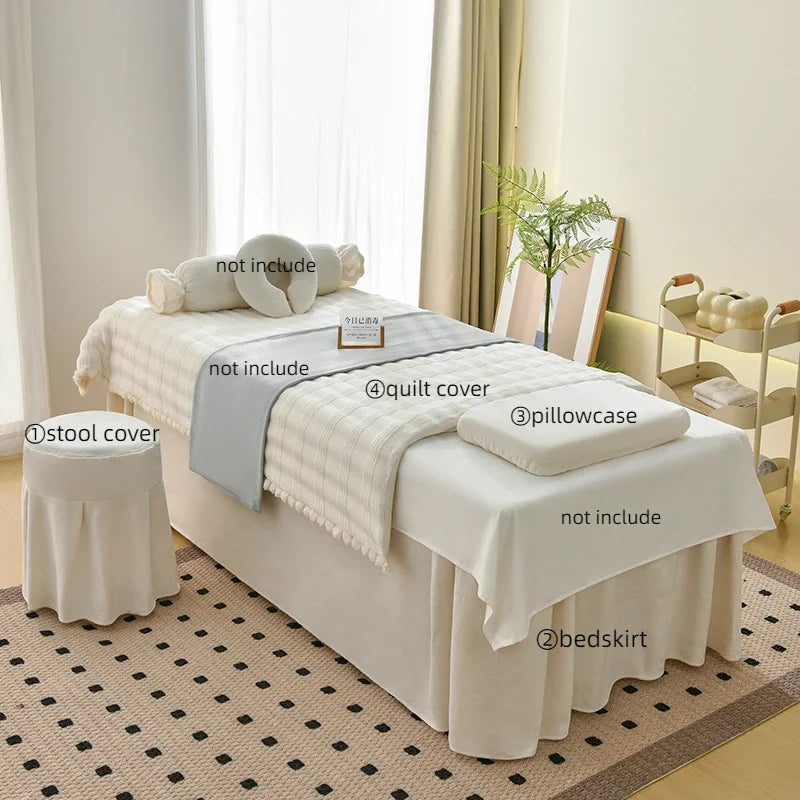 Juego de cama gruesa de terciopelo de leche para salón de belleza, falda de cama de Spa para masaje, funda de almohada, funda de taburete y funda nórdica, Sábana de salón para Club, 4 Uds.