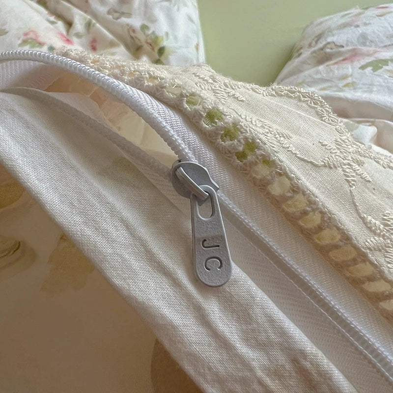 Juegos de funda nórdica de algodón lavado, juego de cama con estampado de flores individual/Queen/king, estilo princesa, funda de couette de 220x240 con encaje