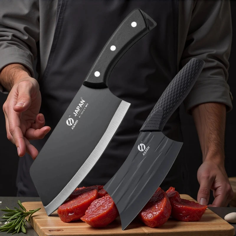 2 Cuchillos de Acero Inoxidable 3Cr13, Cuchillo de Cocina para Rebanar, Cuchillo de Carnicero Chino, Cuchillos con Hoja Forjada de Plástico, Cuchillo de Cocina