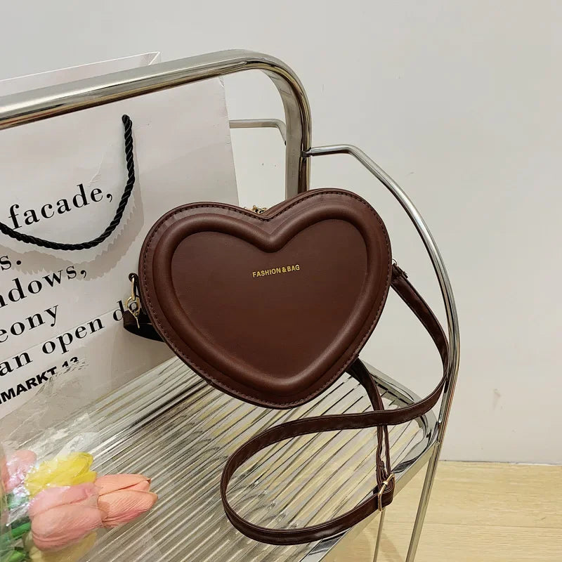 Bolsos cruzados con forma de corazón para mujer, bolso de hombro de cuero Pu sólido, bolsos casuales para mujer, bolsos de diseñador para mujer, nuevo