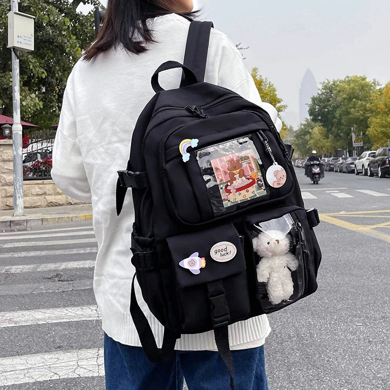 Mochilas bonitas para mujer, mochila escolar de nailon con múltiples bolsillos impermeable para estudiantes y niñas, mochila Kawaii para ordenador portátil, Mochilas