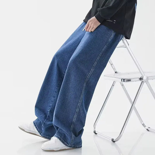 Pantalones vaqueros de pierna ancha para hombre — Cintura alta, corte recto, estilo europeo y americano 2025