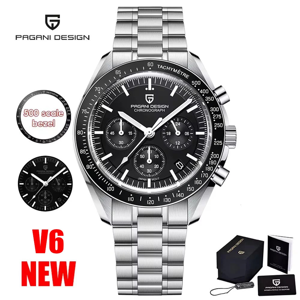 Relojes PAGANI DESIGN Moon para hombre, reloj de cuarzo de lujo dorado, cronógrafo deportivo, zafiro AR, resistente al agua, luminoso, regalo para hombre