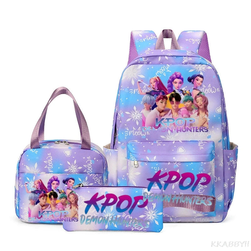Mochila escolar KPop Demon Hunters, juego de 3 piezas, bolsa de almuerzo, estuche para lápices, regalo de regreso a la escuela para niñas, mochila de ocio, bolsas de viaje para adolescentes