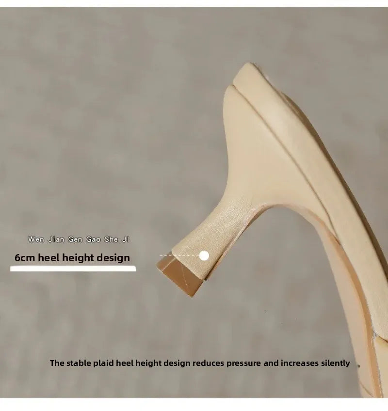 Pantuflas de Tacón Alto para Mujer, Pantuflas de Cuero Vacuno de Lujo, Pantuflas de Moda con Punta Cuadrada, Pantuflas de Tacón Alto con Punta Abierta para Verano