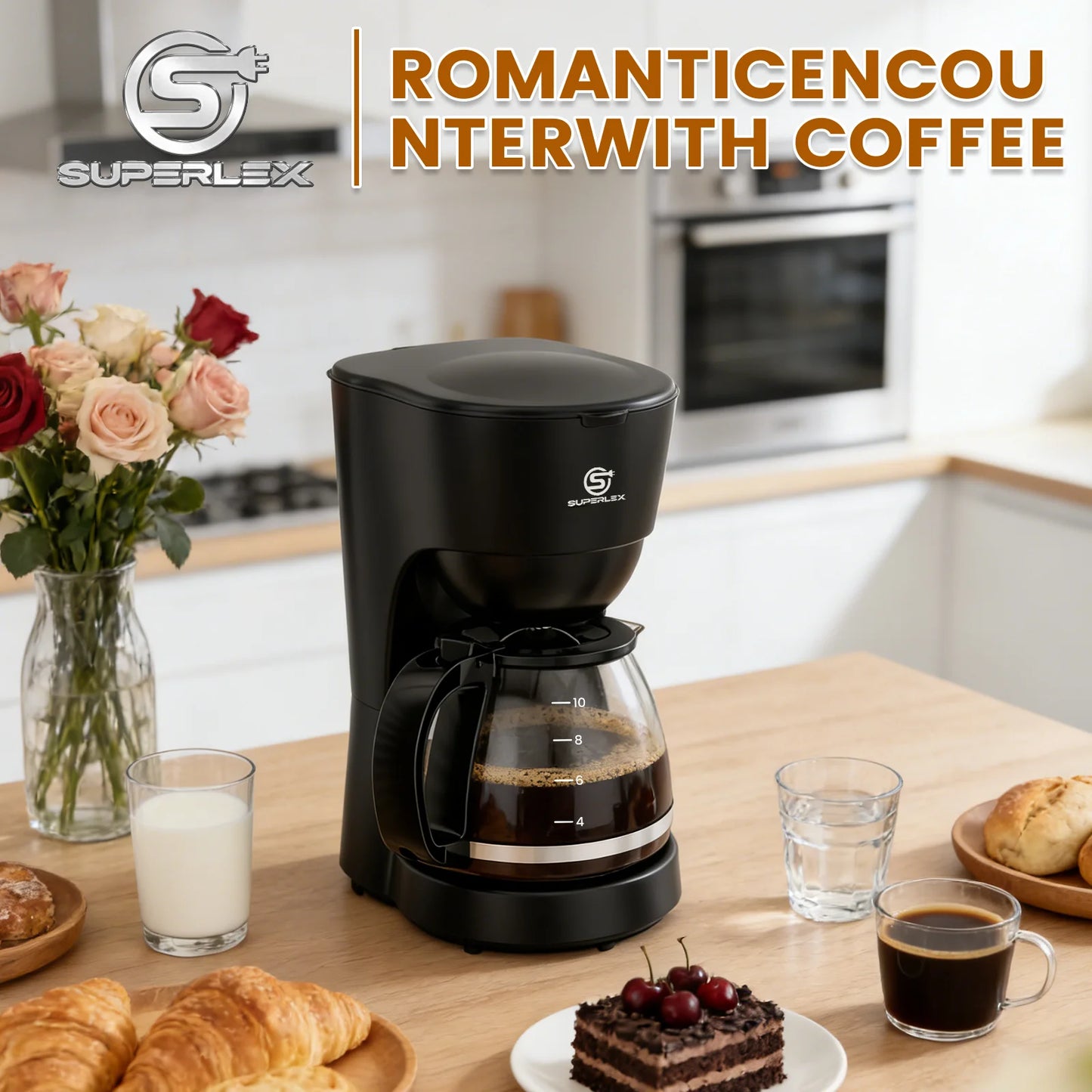 Cafetera Eléctrica de Goteo SUPERLEX de 1.25L, 600W, Estilo Americano, con Ventana de Nivel de Agua y Filtro Reutilizable