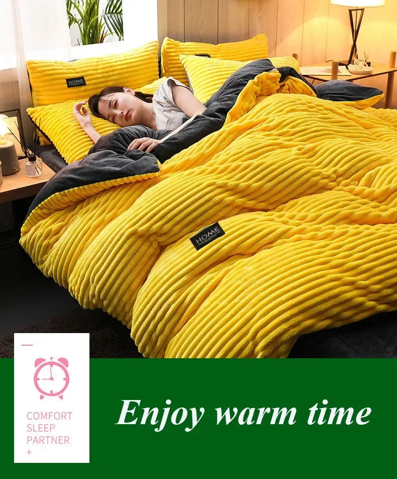 Funda nórdica gruesa de terciopelo de Color sólido, juego de cama cálido para invierno, funda de edredón doble, funda de edredón doble Queen King 220*240
