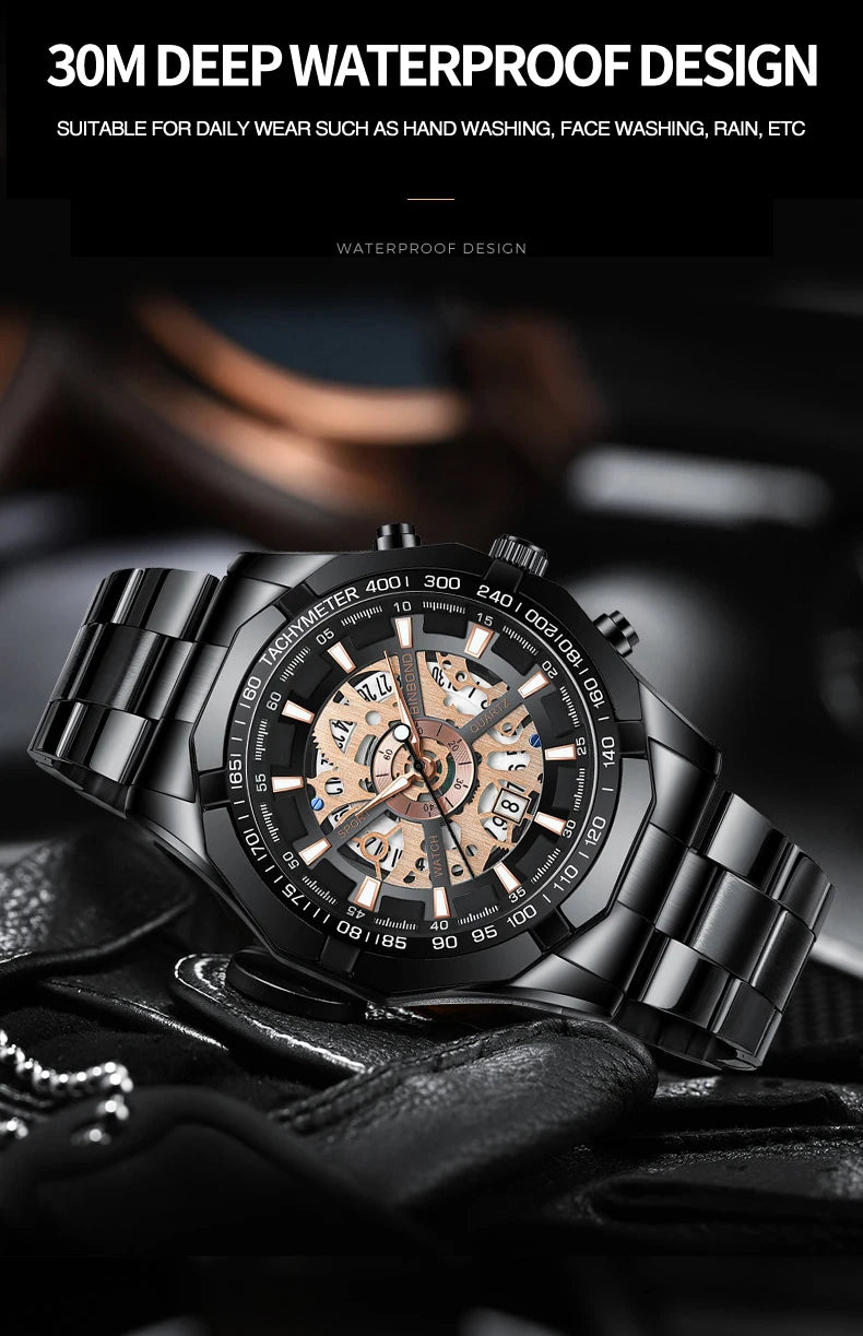 Relojes BINBONG de negocios para Hombre, Reloj de cuarzo luminoso con calendario resistente al agua para Hombre, Reloj de acero inoxidable para Hombre