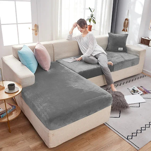 Fundas para cojines de asiento de sofá de terciopelo elástico para sala de estar, cojín Chaise Longue, fundas de sofá para muebles en forma de L de esquina de lujo