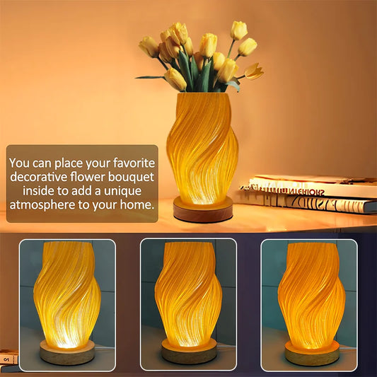 Lámpara de mesa moderna minimalista color crema con base de madera con tres temperaturas de color ajustables. Ideal para salón