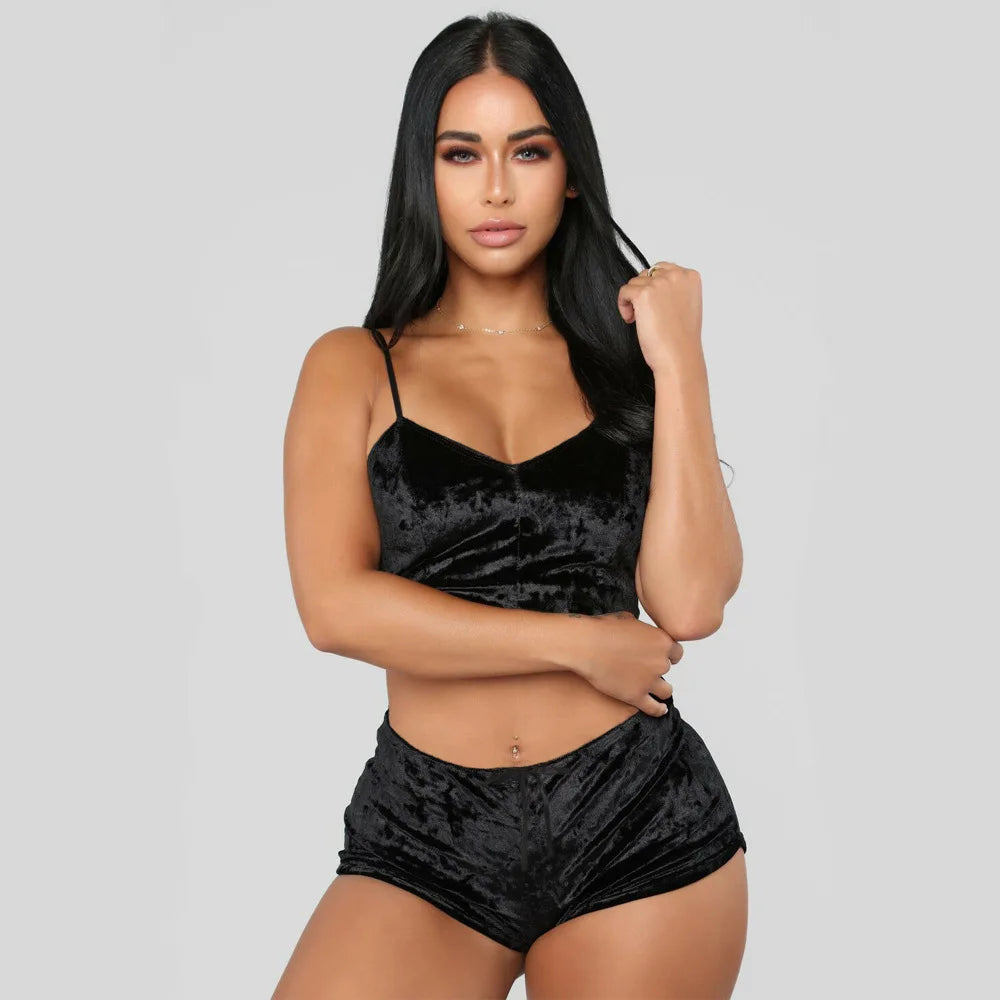 Conjunto de Pijamas para mujer, Pijamas sexis de terciopelo satinado de seda rosa y roja, ropa para dormir, bata, conjuntos de lencería Sexy, ropa de dormir