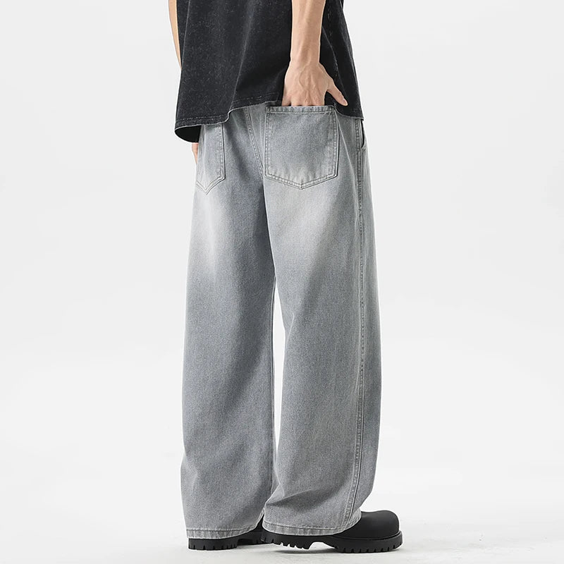 Pantalones vaqueros holgados americanos de pierna ancha para hombre, pantalón informal, recto, holgado, estilo Hip-hop callejero, ropa de calle negra, gris y azul