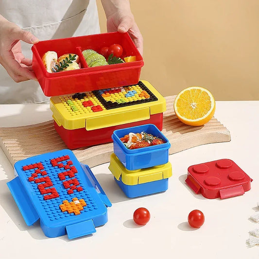 Fiambrera sellada portátil, bloques de construcción de colores, fiambrera para estudiantes para niños, fiambrera Bento colorida para Picnic, ensalada de frutas