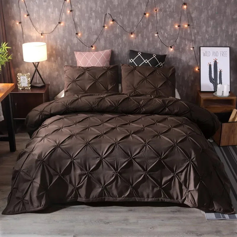 Juego de funda nórdica negra con pliegues pellizcos, ropa de cama de poliéster tamaño King, juegos de cama de lujo para uso doméstico y hotel (sin relleno ni sábana), 2/3 Uds.