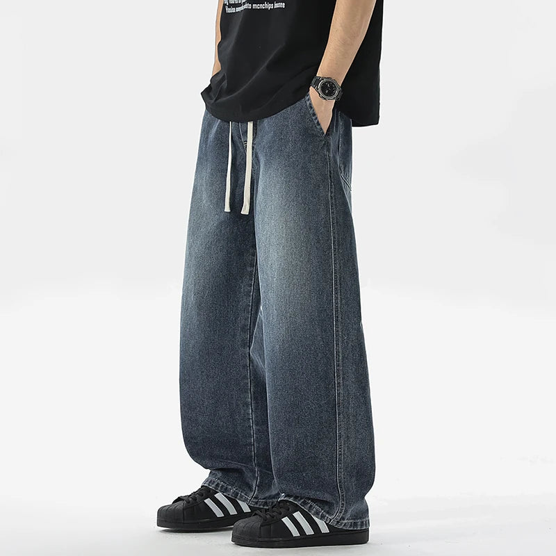 Pantalones vaqueros holgados americanos de pierna ancha para hombre, pantalón informal, recto, holgado, estilo Hip-hop callejero, ropa de calle negra, gris y azul