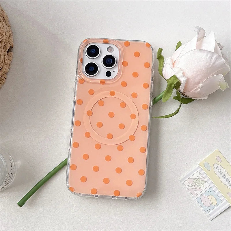 Funda de teléfono magnética Simple de lunares para iPhone 16 Pro 15 14 Pro Max 15 funda Promax con soporte Magsafe fundas bonitas a prueba de golpes