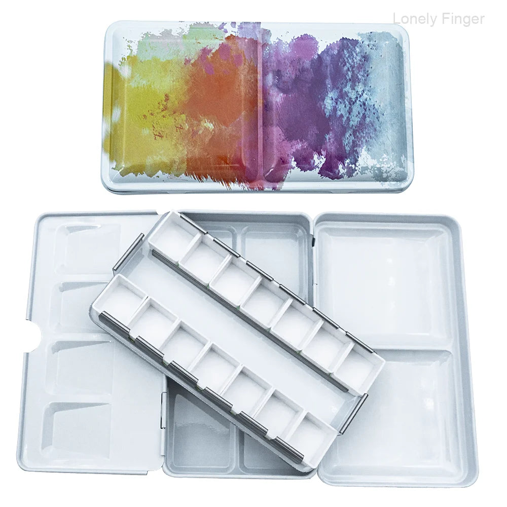 Caja de paleta de estaño de acuarela de Metal vacía con 14/26/52 Uds. Medias sartenes de acuarela vacías desmontables para paleta de acuarelas de viaje DIY