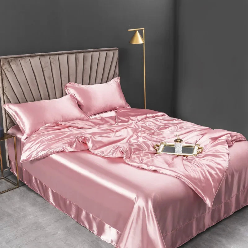 100% juegos de cama de seda pura, funda de edredón de alta gama, funda nórdica, sábanas, fundas de almohada, 4 Uds., juegos de ropa de cama de lujo Natural