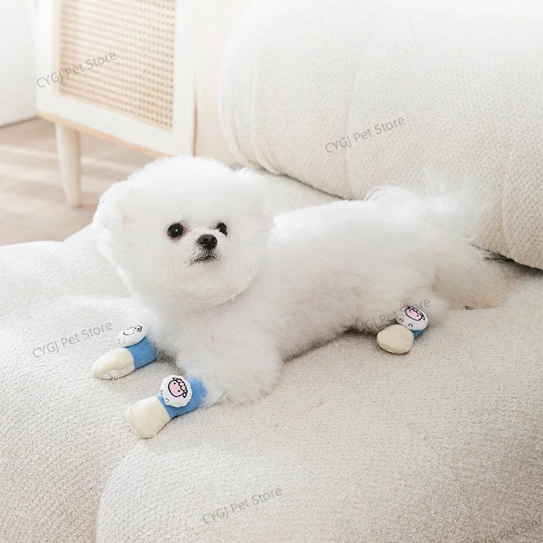 4Pcs/Set Pet Socks Anti Slip Dog Foot Cover Set Teddy Dog Shoes Set 4 Dogs Socks Puppy Socks Dogs Shoes for Small Dogs