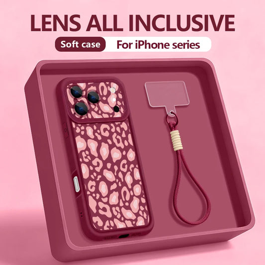 Funda para Teléfono con Estampado de Leopardo y Correa para iPhone 18 17 Pro Max 17e 16 15 14 Pro Max 13 12 Pro, a Prueba de Golpes, de TPU Suave con Cordón