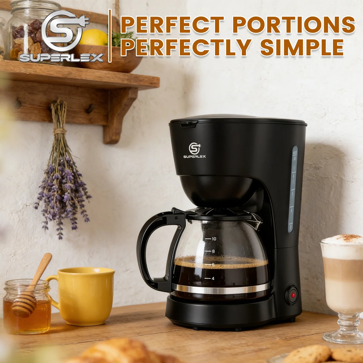 Cafetera Eléctrica de Goteo SUPERLEX de 1.25L, 600W, Estilo Americano, con Ventana de Nivel de Agua y Filtro Reutilizable