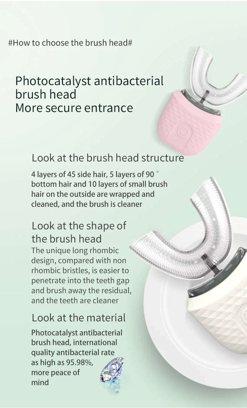 Cepillo de dientes eléctrico en forma de U para el cuidado Dental, cepillo de dientes eléctrico automático en forma de U de 360 grados