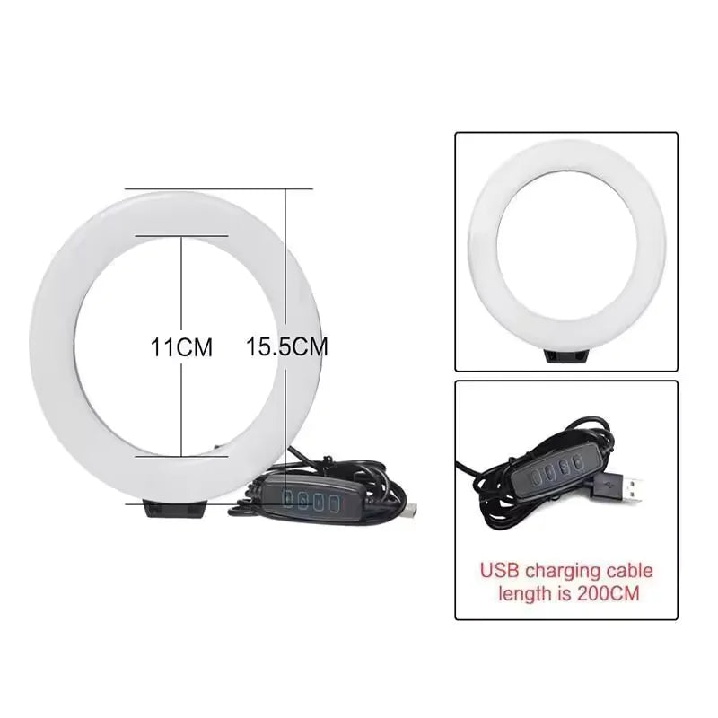 Aro de Luz LED para Escritorio de 16 cm, Regulable, con Soporte de Trípode, Ángulo Ajustable, Interfaz USB para Video, Transmisión en Vivo y Maquillaje