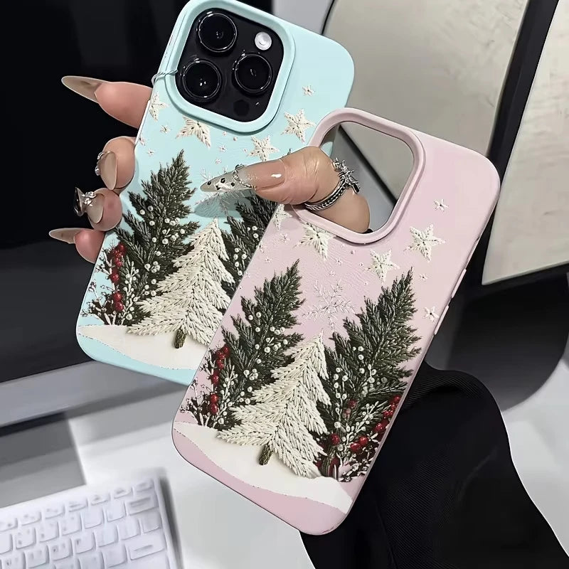 Funda de teléfono de cuero de imitación con paisaje de cedro de invierno para iPhone 17 Air 16 E 15 14 Plus 13 12 11 Pro Max XS Max, funda de silicona suave