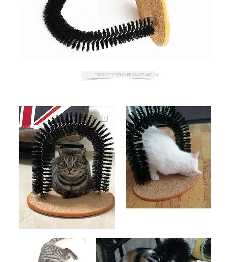 Arco de Juguete para Gatos con Cepillo de Masaje y Rascador, Juguete Interactivo para el Cuidado Felino