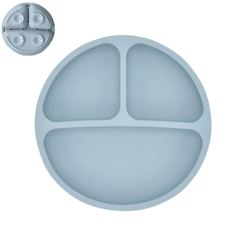 4 unids/set plato de comedor de silicona seguro para bebé, platos sólidos de dibujos animados para niños, juego de vajilla para bebé con cara sonriente, plato Retro para niños