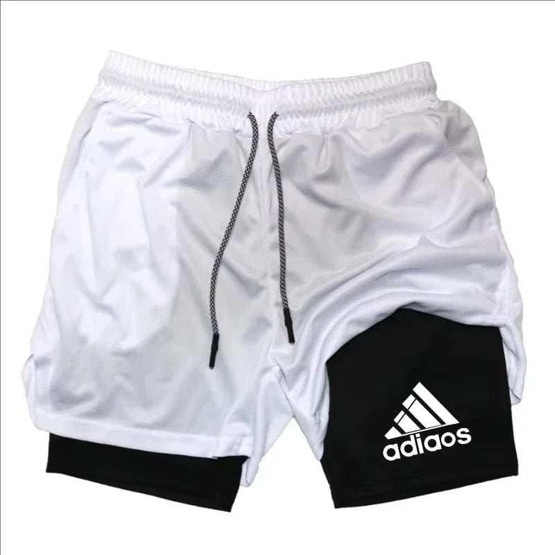 Pantalones cortos de compresión para hombre, pantalones cortos deportivos de entrenamiento para correr, pantalones cortos de secado rápido para gimnasio de verano en uno