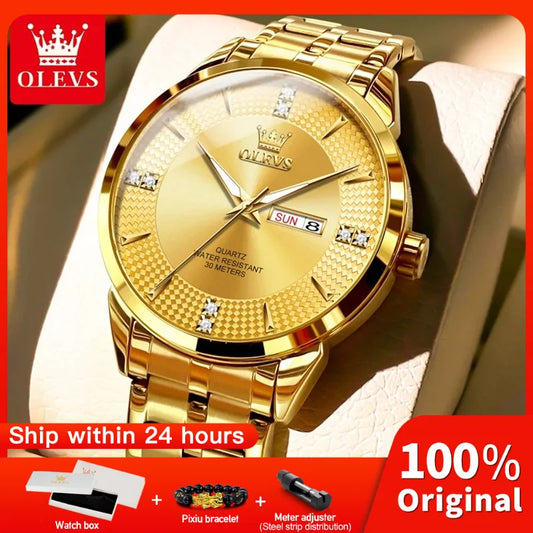 OLEVS 9917 New Mens Watch Original Quartz Watch Diamond Scale Waterproof Luminous Dual Calendar Display Mens Gifts Freebie Reloj