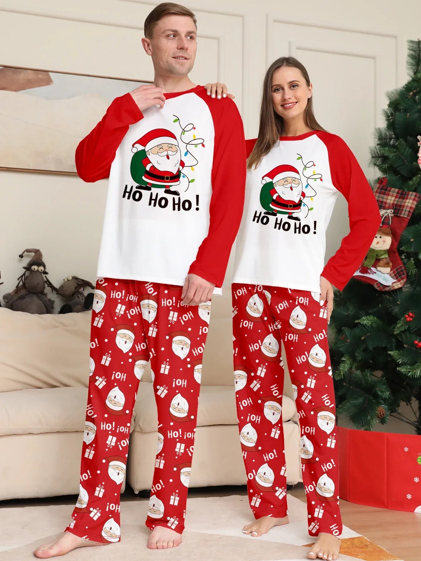 Nuevo pijama navideño con apariencia familiar, estampado de Papá Noel, trajes a juego para madre, padre y niños, traje holgado bonito de 2 piezas, ropa de dormir, ropa de Navidad