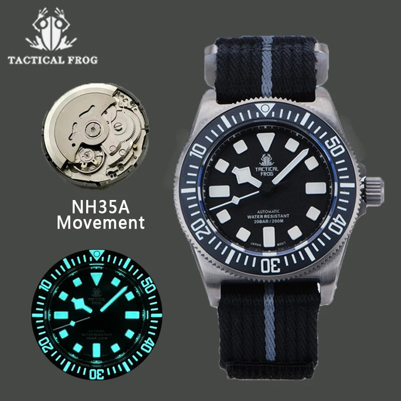 Reloj de buceo táctico Frog FXD V4 de titanio resistente al agua hasta 200M para hombre, movimiento NH35 de 42mm, BGW-9 de zafiro mecánico automático luminoso