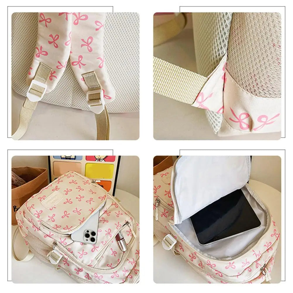 Conjunto de mochila de 3 uds., mochila con lazo de gran capacidad, bolso escolar de nailon con estampado de lazo, mochila para estudiantes con correa ajustable