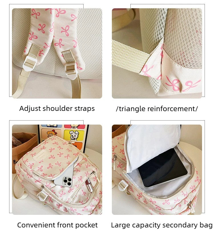Juego de 3 Bolsas Escolares con Lazo, Mochila de Gran Capacidad, Mochila Casual de Viaje, Mochila Versátil, Bolsa Cruzada, Bolsas para Niñas