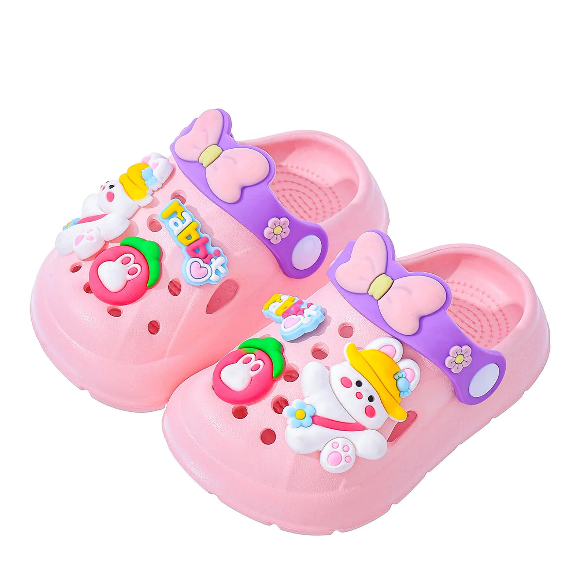 Zapatos de jardín con dibujos de conejitos para niñas, zuecos de suela blanda para bebé, sandalias transpirables antideslizantes para interiores y exteriores, sandalias de playa a la moda