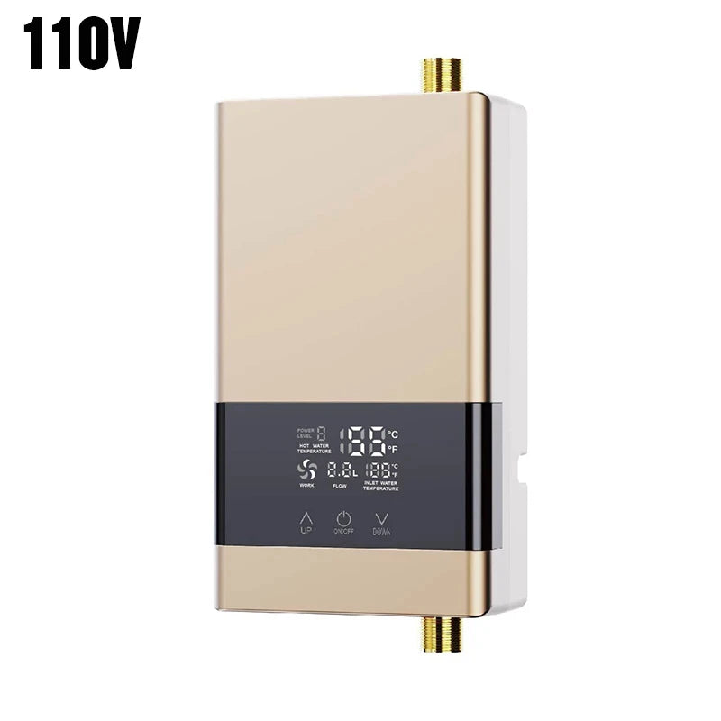 110V/220V Instant Water Heater Bathroom Kitchen Wall Mounted Electric Water Heater Hot Water Shower LCD Temperature Display