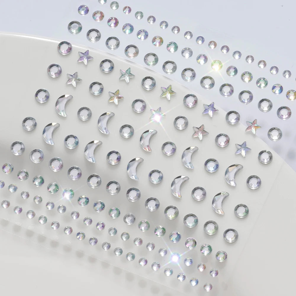 1 unidad 3D Y3K plata Aurora Luna estrella cara gemas joyas pegatinas de diamantes de imitación autoadhesivo cristal maquillaje diamantes tatuajes decoración