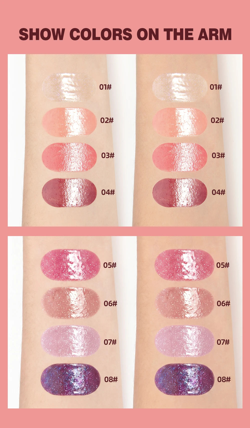 Brillo Labial QIBEST Efecto Espejo, Tinte de Larga Duración, Hidratante, Brillante, con Purpurina, Maquillaje Nutritivo