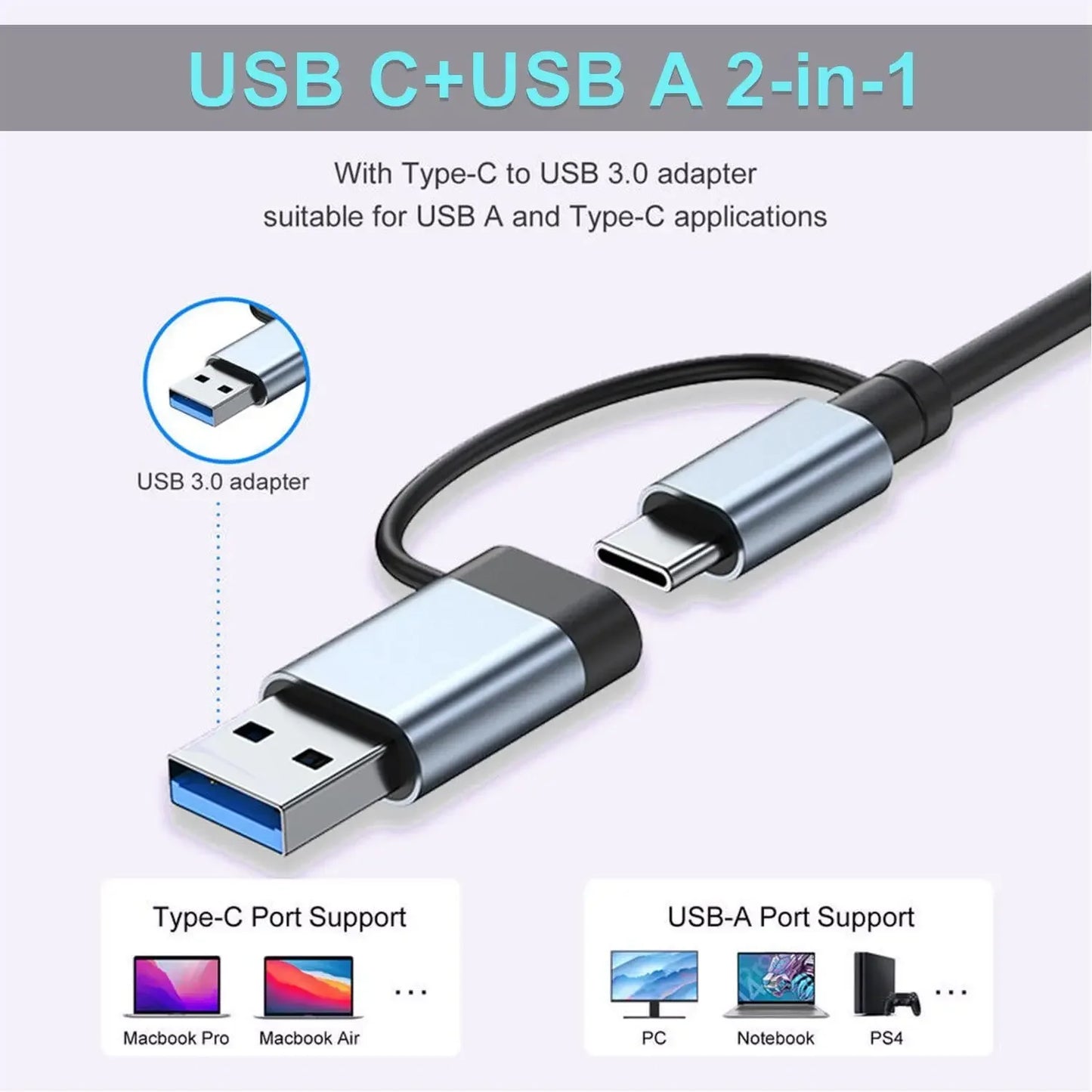 HUB USB 8 en 1 con lector de tarjetas SD/TF, puertos auxiliares de 3,5mm para MacBook Pro Air, PC, portátil y tableta