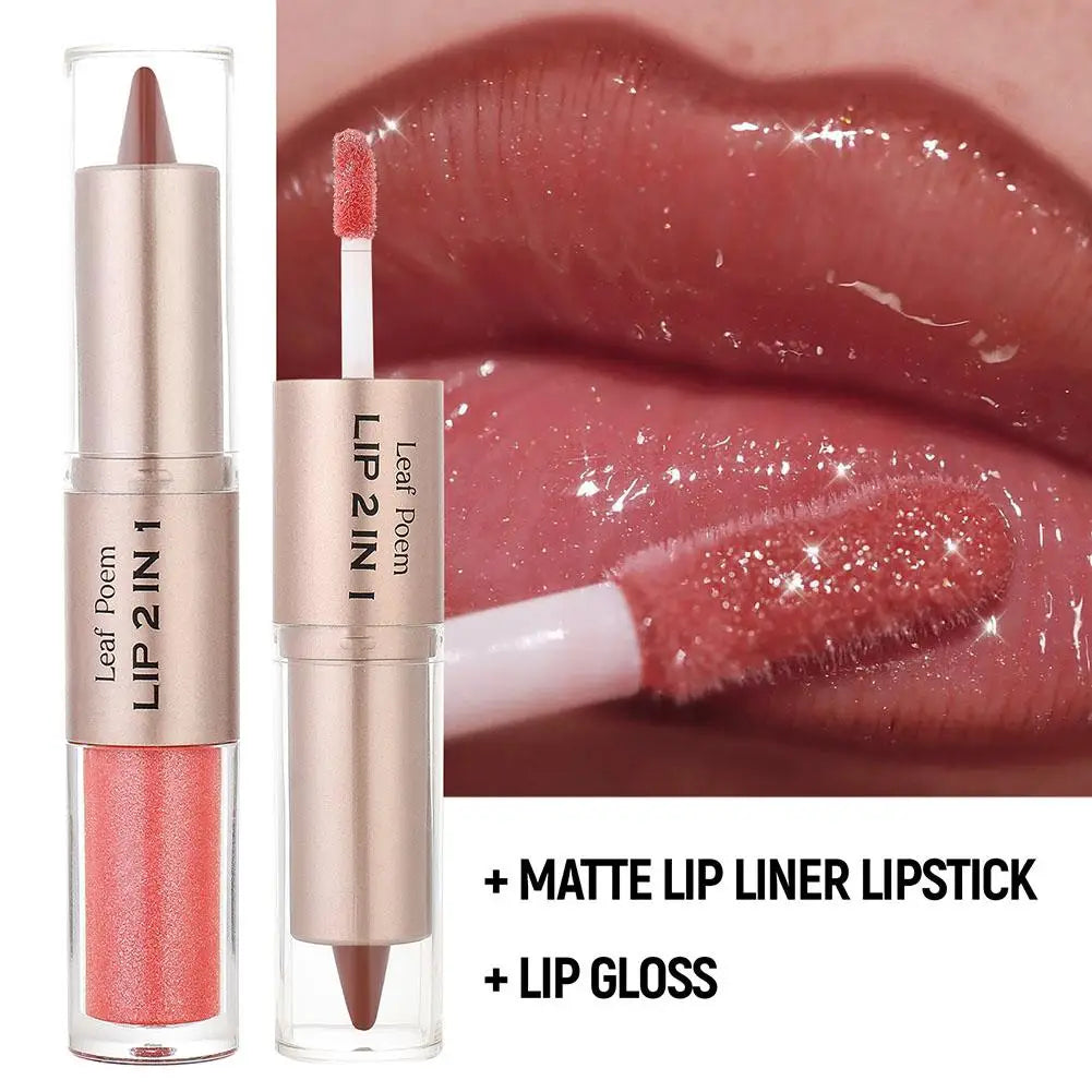 Delineador de Labios 2 en 1 con Diseño de Espejo Mate de Doble Punta, Resistente al Agua, Antiadherente, Color Marrón Nude, Degradado Cónico