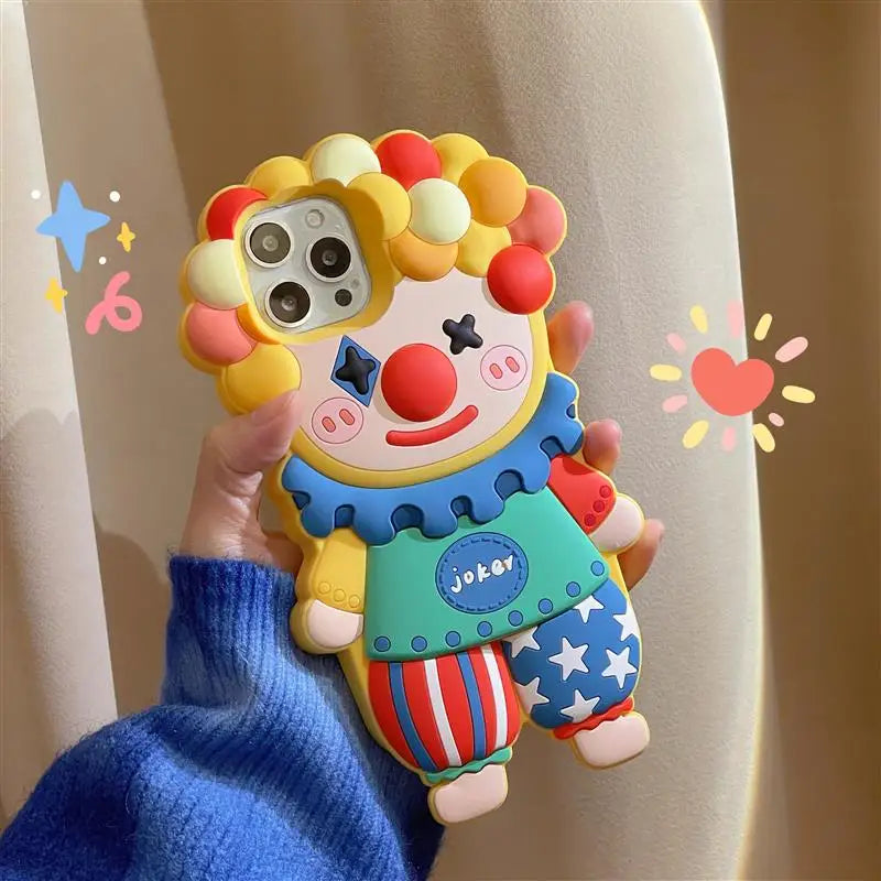 Funda de teléfono de silicona con dibujos animados en 3D para iphone 17 16 15 14 Pro Max Face Cute Joker Clown fundas para iphone 13 12 11 cubierta a prueba de golpes