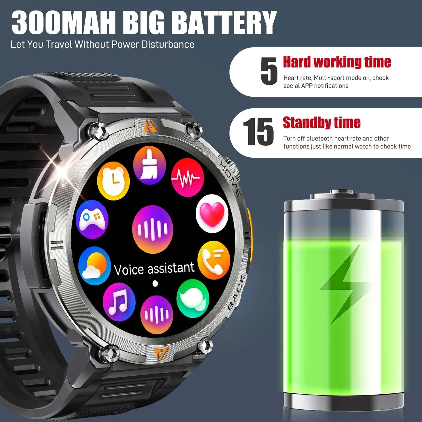 EIGIIS KE3 2025 nuevo reloj inteligente con llamada Bluetooth para hombres pantalla completamente táctil con Monitor de salud linterna de ritmo cardíaco reloj inteligente