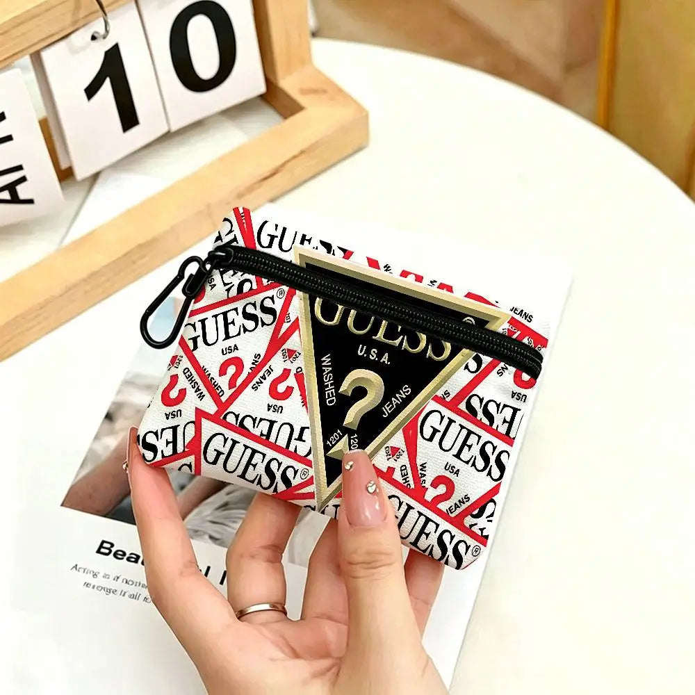 Monedero con cremallera de tela Oxford blanca con logotipo de G-Guess-s, bolsa ligera para colgar llaves, tarjetero para uso diario