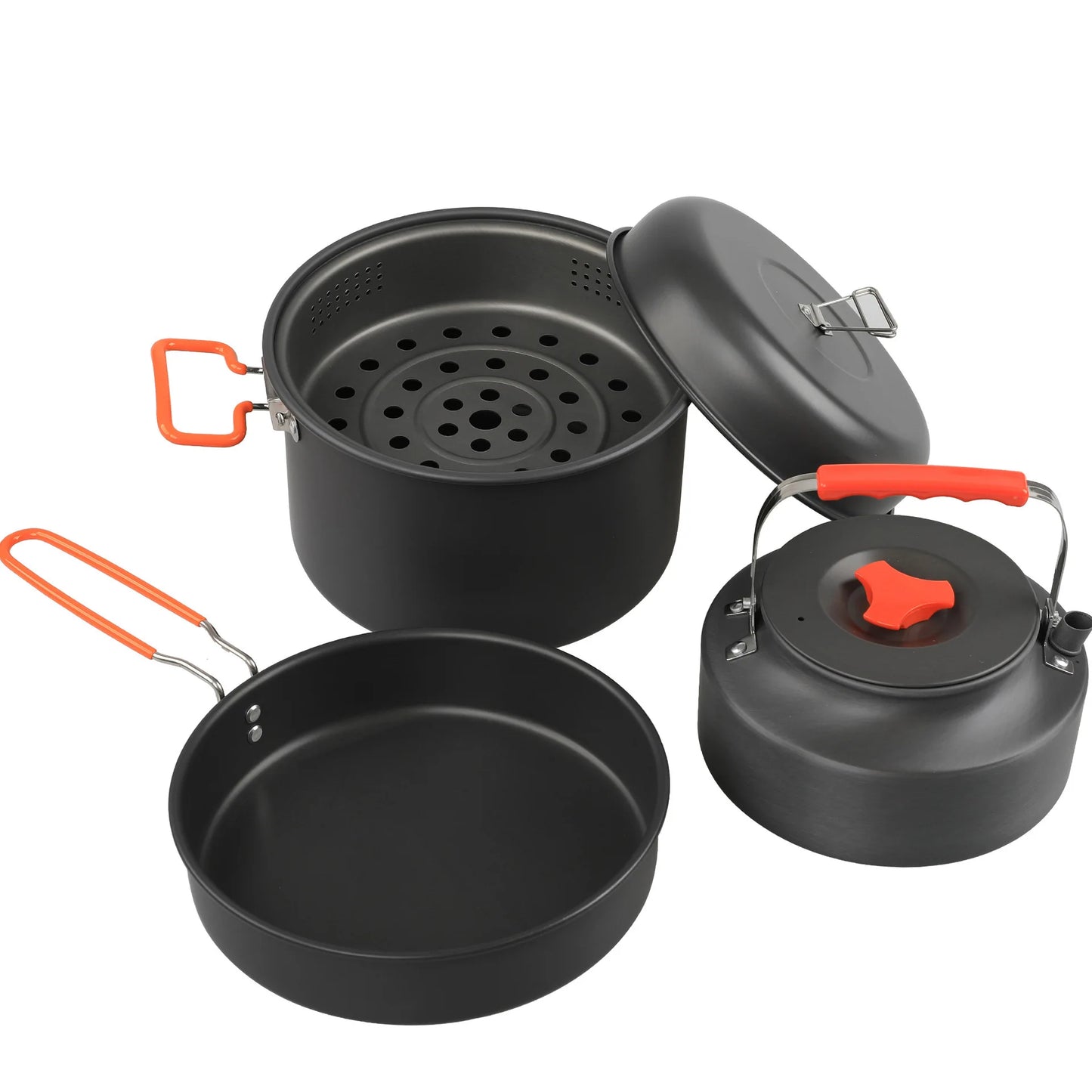Juego de utensilios de cocina al aire libre, olla de cocina para acampar, hervidor de vapor, sartén, juego de cocina