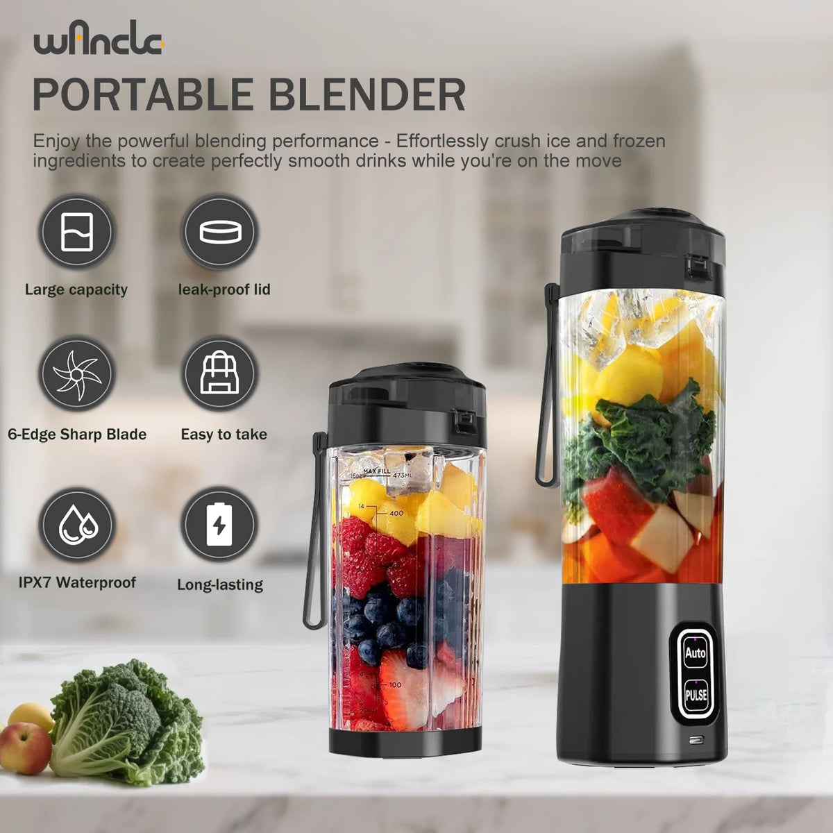 Licuadora eléctrica portátil para hacer jugo, mezclador de frutas recargable por USB de 700ML, exprimidor de 6 hojas para batidos, batidos, taza de jugo fresco