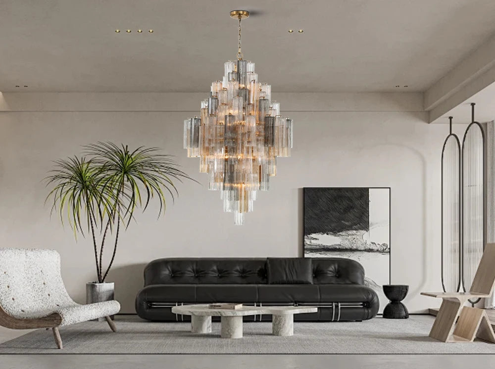 Lámparas de lujo, candelabro de cristal antracita, brillo dorado, regulable, lámpara de techo, iluminación para sala de estar, iluminación interior para el hogar
