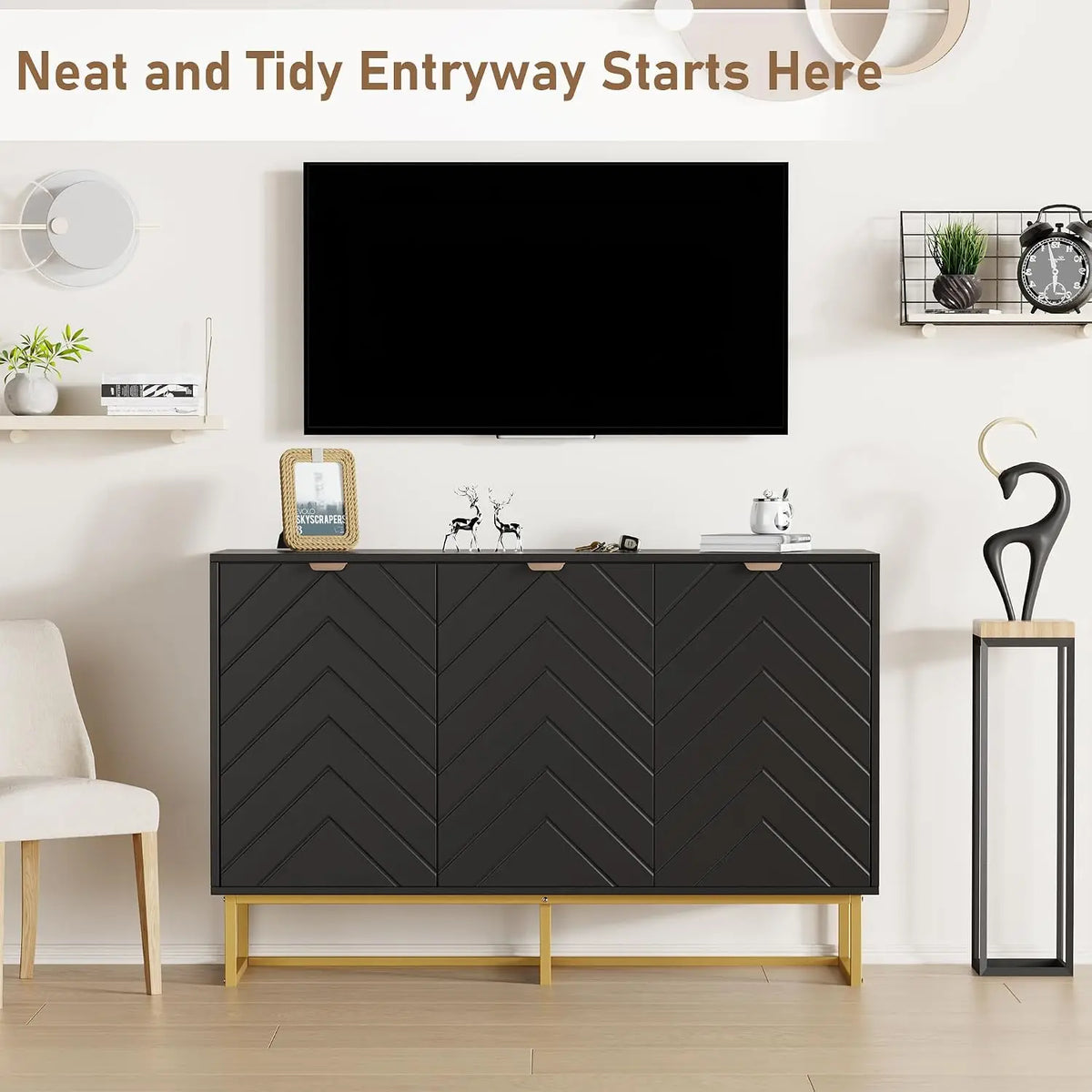 Aparador de puerta con diseño de espiga, mueble de almacenamiento para comedor, 47", personalizado
